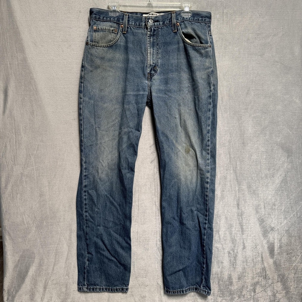 Levis 516‎ Jeans Mens 36x32 Blue Medium Wash Slim Fit Straight Denim Distressed